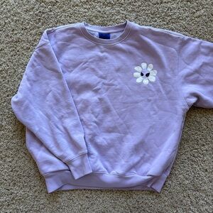Amoo Venque Lilac Flower Graphic Cotton Sweatshirt with Pockets - Size Medium